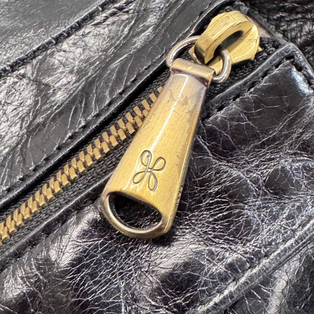 Hobo International Black Leather Tote Shoulder Bag Large Pocket Book Brass Zip - Picture 7 of 13